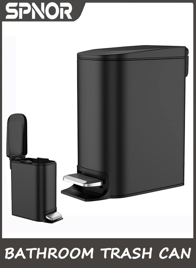 Spnor Small Bathroom Trash Can with Lid Soft Close, Step Pedal, 6 Liter / 1.6 Gallon Stainless Steel Garbage Can with Removable Inner Bucket, Anti-Fingerprint Finish - Image 1